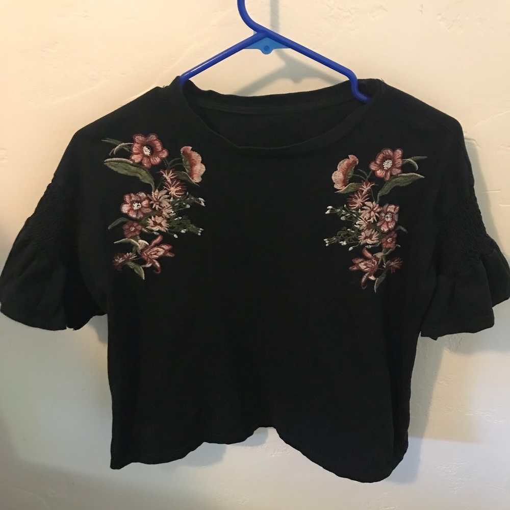 Black blouse with flowers